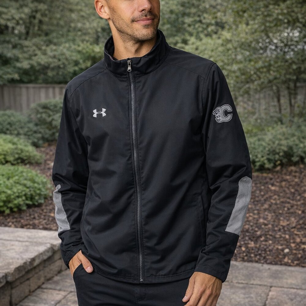 UNDER ARMOUR Calgary Flames Squad Woven Black Grey Jacket Size Large